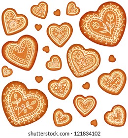 Ornate vector traditional gingerbread hearts set