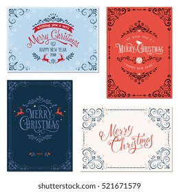 Ornate vertical and horizontal winter holidays greeting cards on the texture backgrounds. Vector illustration.