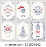 Ornate vertical winter holidays greeting cards with New Year tree, gift box, Christmas ornaments and typographic design.Vector illustration.
