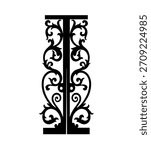 Ornate Victorian Damask Scroll Pattern Vector Vertical Border Design for Luxury Wrought Iron Gate and Decorative Architectural CNC Panel