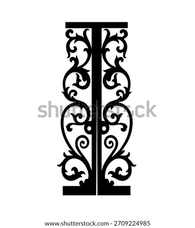Ornate Victorian Damask Scroll Pattern Vector Vertical Border Design for Luxury Wrought Iron Gate and Decorative Architectural CNC Panel