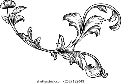 Ornate vintage baroque decorative floral scroll engraving hand drawn vector illustration 