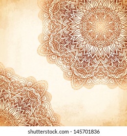 Ornate vintage beige vector background in mehndi style