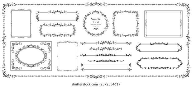 Ornate vintage borders and frames, scroll elements. Classic calligraphy swirls, swashes, floral motifs. Design elements set.