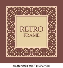 Ornate vintage card design with ornamental border frame. Use for wedding invitations, royal certificates, greeting cards. Vector illustration.