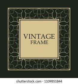 Ornate vintage card design with ornamental border frame. Use for wedding invitations, royal certificates, greeting cards. Vector illustration.