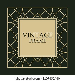Ornate vintage card design with ornamental border frame. Use for wedding invitations, royal certificates, greeting cards. Vector illustration.