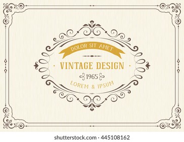 Ornate vintage card design with ornamental flourishes frame. Use for royal certificates, greeting cards, menus, covers, posters and brochures.