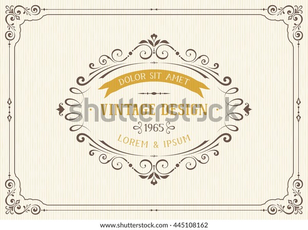 Ornate vintage card design with ornamental\
flourishes frame. Use for royal certificates, greeting cards,\
menus, covers, posters and\
brochures.