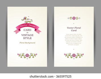 Ornate vintage cards. Elegant floral decor in Eastern style. Template frame for save the date and greeting card, wedding invitation, certificate, leaflet, poster. Vector border with place for text.