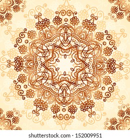 Ornate vintage circle vector seamless pattern in mehndi style