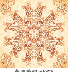 Ornate vintage circle vector seamless pattern in mehndi style