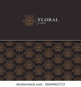 Patrón floral de Antiguas adornado con espacio para la Plantilla de diseño de logotipo