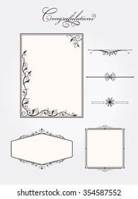 Ornate vintage frame set with rule line page elements. Vector.