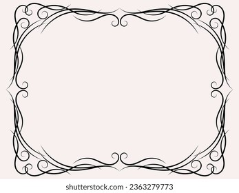Ornate vintage frame. Swirl ornament. Ornamental curls. Vintage linear border with curlicues. Design a template for invitations, leaflets and greeting cards. Vector illustration