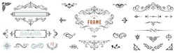 Ornate Vintage Frames And Scroll Elements. Classic Calligraphy Swirls, Swashes, Dividers, Floral Motifs. Good For Greeting Cards, Wedding Invitations, Restaurant Menu, Royal Certificates.