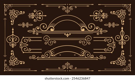 Ornate vintage frames and scroll elements. Classic calligraphy swirls, swashes, floral motifs. Best for greeting cards, wedding invitations, restaurant menu, royal certificates.