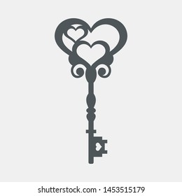 Ornate vintage heart key vector illustration cut