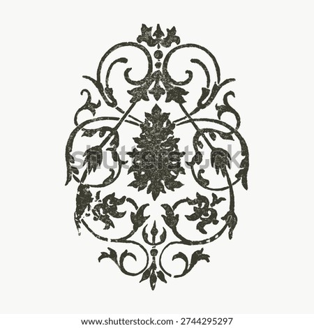 Ornate vintage illustration vector featuring intricate floral and leaf patterns in a symmetrical design, evoking classic elegance and timeless artistry.