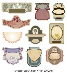 Ornate vintage labels in style Art Nouveau. All elements separately. 