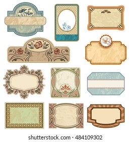 Ornate vintage labels in style Art Nouveau. All elements separately. 