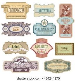 Ornate vintage labels in style Art Nouveau. All elements separately. 