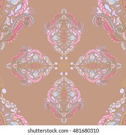 Ornate vintage seamless damask background. Floral baroque ornament in Victorian style. Pattern design, decorative retro decor, vector illustration