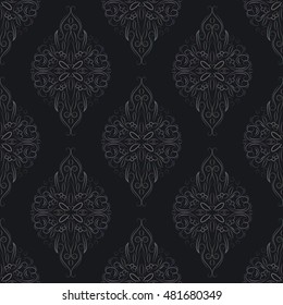 Ornate vintage seamless damask background. Floral baroque ornament in Victorian style. Pattern design, decorative retro decor, vector illustration
