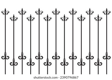 Ornate of vintage style pattern. Design classic of vertical stripes black on white backgground. Design print for textile, trellis, railling, architecture, interior, fence, textile, wallpaper. Set 120