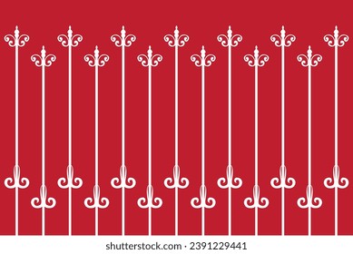 Ornate of vintage style pattern. Design classic of vertical stripes white on red background. Design print for textile, trellis, railling, architecture, interior, fashion, textile, wallpaper. Set 155