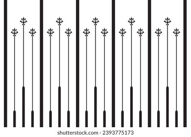 Ornate of vintage style pattern. Design royal of vertical stripes black on white background. Design print for textile, trellis, railling, architecture, interior, fence, textile, wallpaper. Set 203