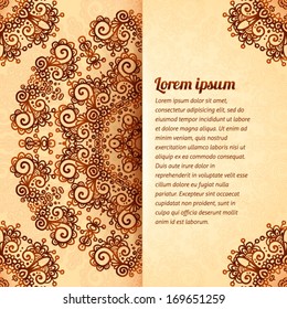 Ornate vintage vector card template in Indian mehndi style