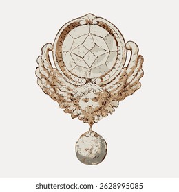 Ornate vintage decoração de parede com um acabamento aflito. Apresenta entalhes intrincados e um emblema central. Perfeito para adicionar charme antigo a qualquer espaço. Vetor de ilustração vintage.