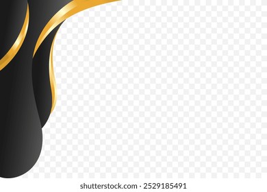 Ornate wavy vector background in Black and gold for elegant header and footer borders.