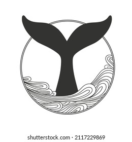 Ornate whale tail. Vector illustration isolated on white background