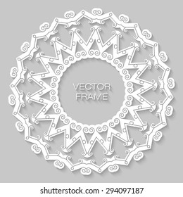 Ornate white frame with soft shadow on light gray background