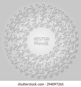 Ornate white frame with soft shadow on light gray background