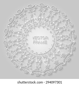 Ornate white frame with soft shadow on light gray background