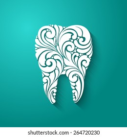 Ornate white tooth Medical sign icon