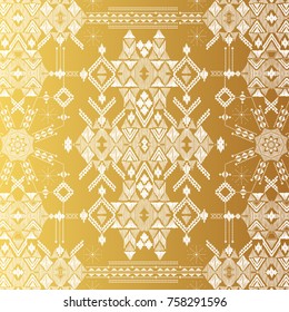 Ornate winter greeting card with native motives. Christmas and New year golden backdrop. Hand drawn ornate golden background for fashion design, textile, paper, card and cover