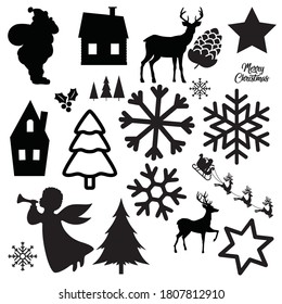 Ornate winter holidays  Christmas ornaments. Set of Christmas design doodle elements. Vector illustration svg