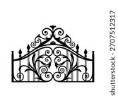 Ornate Wrought Iron Gate Design with Victorian Filigree Scrollwork and Decorative Flourish Elements for Elegant Architectural Fencing