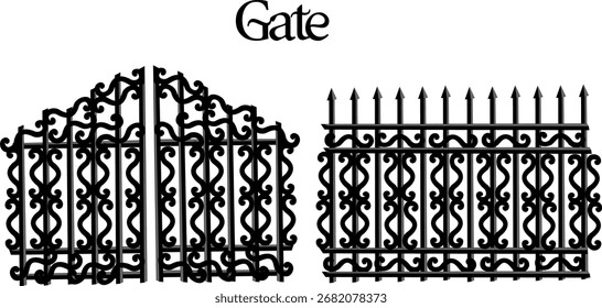 Vector de puerta de hierro forjado adornado