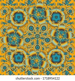 Diseño de color amarillo, marrón y azul. Vector textura transparente en estilo oriental. Ornamento para invitaciones, cumpleaños, tarjetas de felicitación, páginas web. Papel multicolor de lujo.