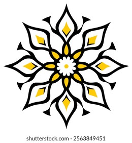 Ornate Yellow Mandala Design on White Background