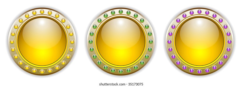 Ornate Yellow Vector Glossy Button Set with 3 Color Combinations of the Outer Ring Elements. See my color and design variations on this theme.