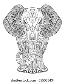 Ornated Elephant Vector illustration in Zentangle style. Hand drawn design elements.