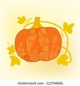 Ornated pumpkin, stylized Halloween card