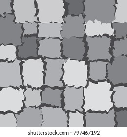 Ornately edged geometrical forms randomly rotated to create modern, rustic, gray scale pattern
