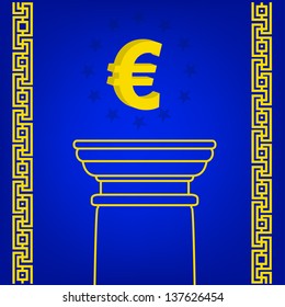 ornate-style greece column with popular currency sign Euro. eps10 vector illustration